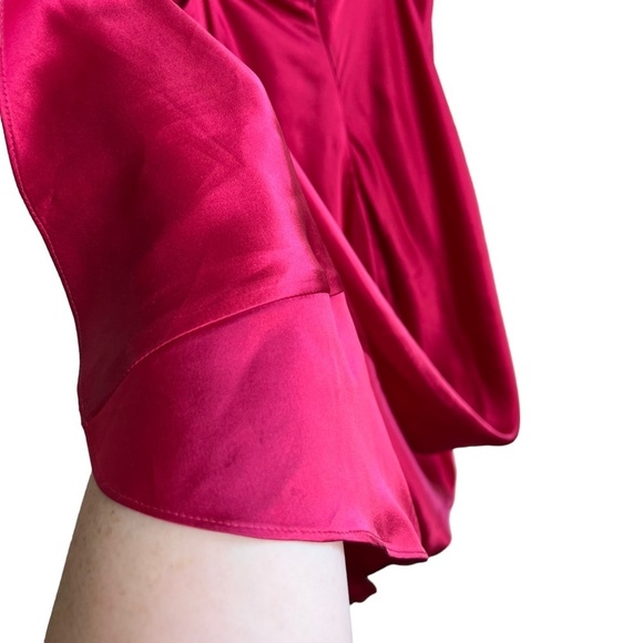 CINQ A SEPT | Emilia Silk Midi Dress Ruched Red Slip Embellished Asymmetric - Picture 4 of 9